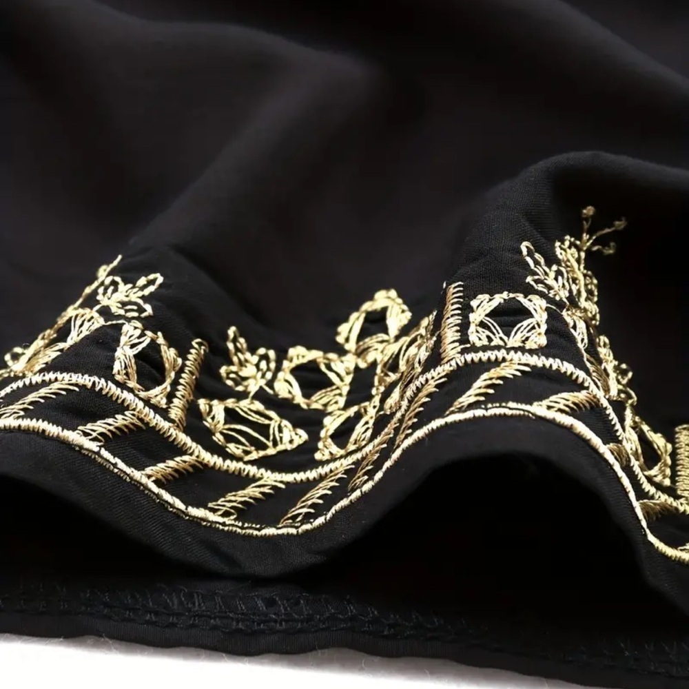 Elegant Black Gold Embroidered Kaftan Cover Up Maxi Dress - Picture 8 of 13